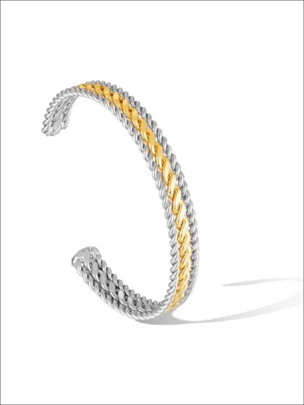 Two Tone Braided Cuff Bangle Adjustable Brass Statement Bracelet